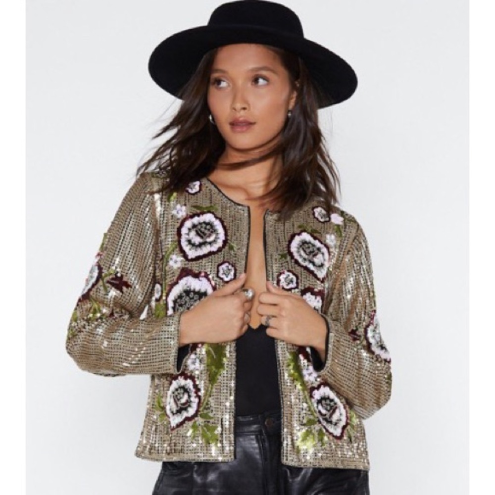 Nasty Gal Sequin Floral Jacket
